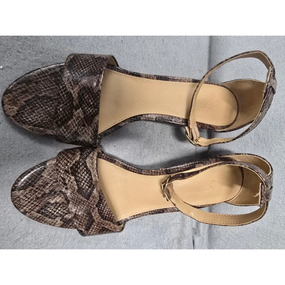 Loft Womens Snakeskin Print Wedge Heel Sandals Ankle Strap Brown Size 10